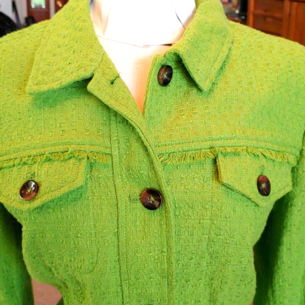 Chicos lime green short fringed Jacket 1